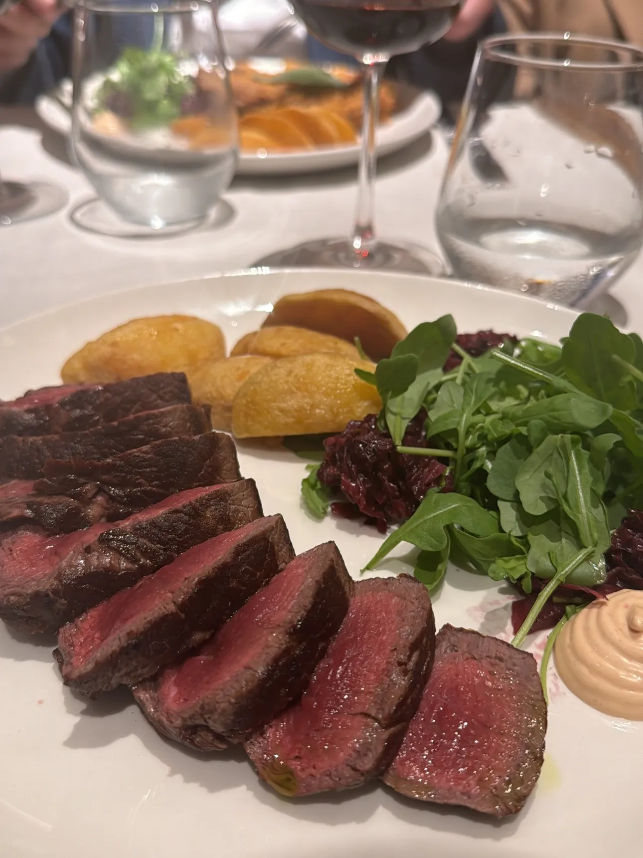 Seared beef with potatoes and greens