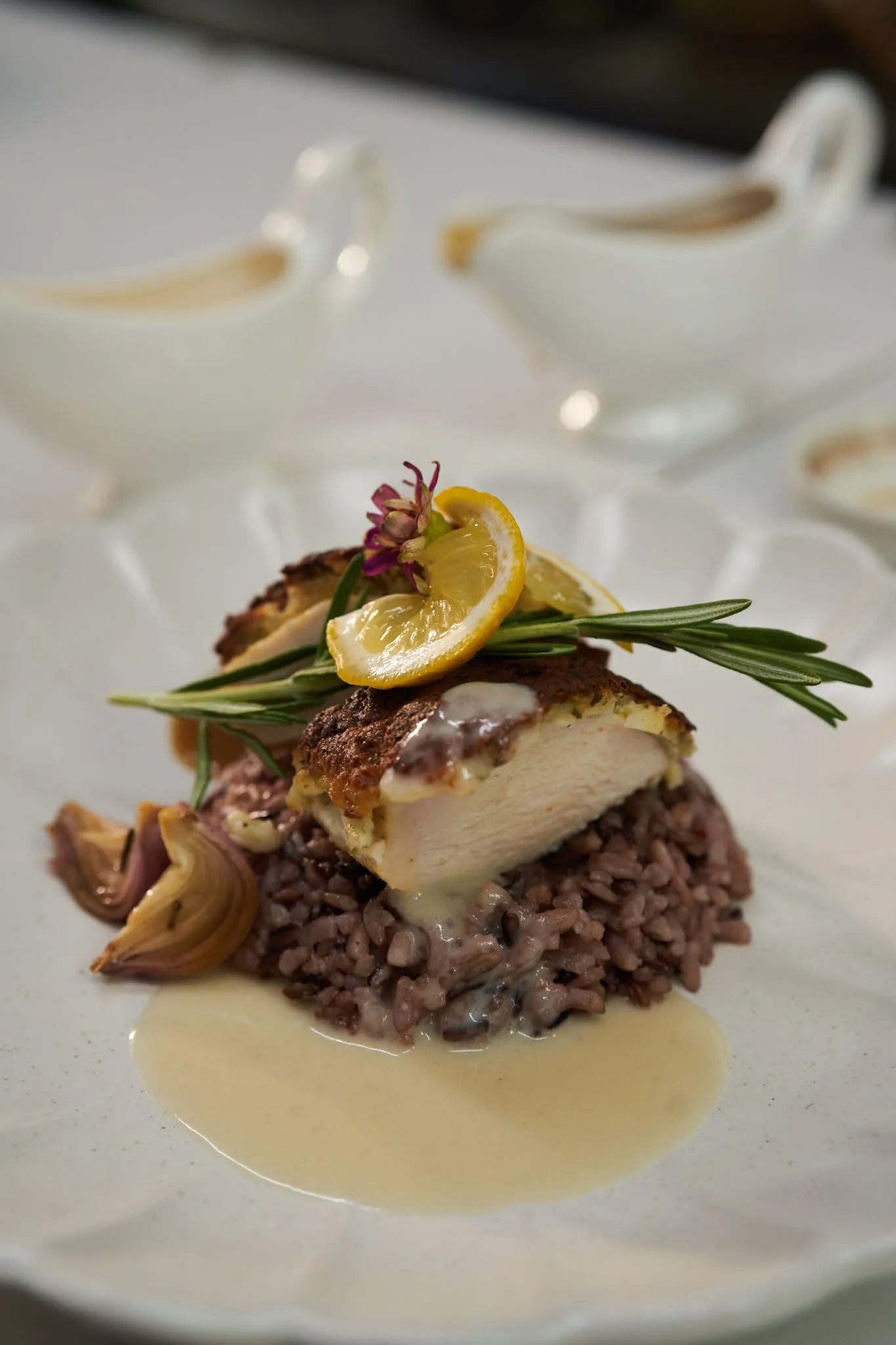 Salad course with edible flowers